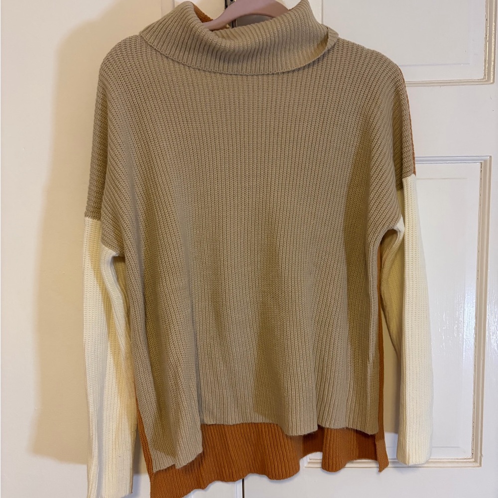 Zeagoo Tan and Cream Cowl Neck Sweater
